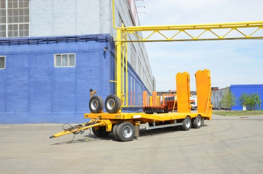 Heavy haulage trailer Politrans 84286-010. In design: metal platform with straight load platform, with flatbed in the