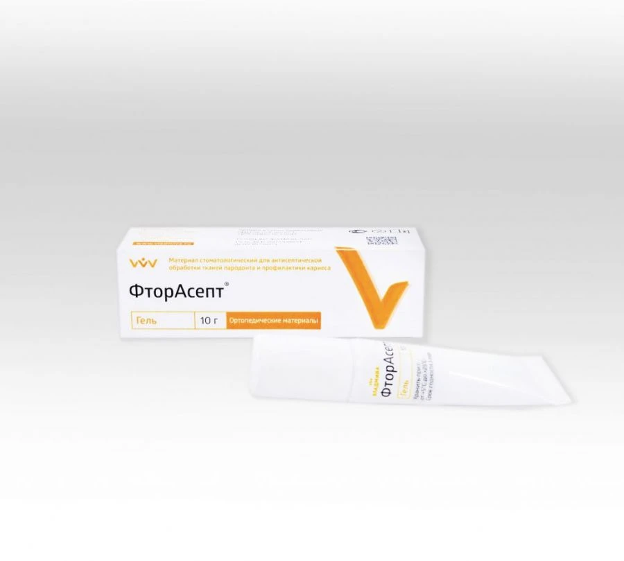 Dental material for antiseptic treatment of periodontal tissues and caries prevention "FluorAsept"