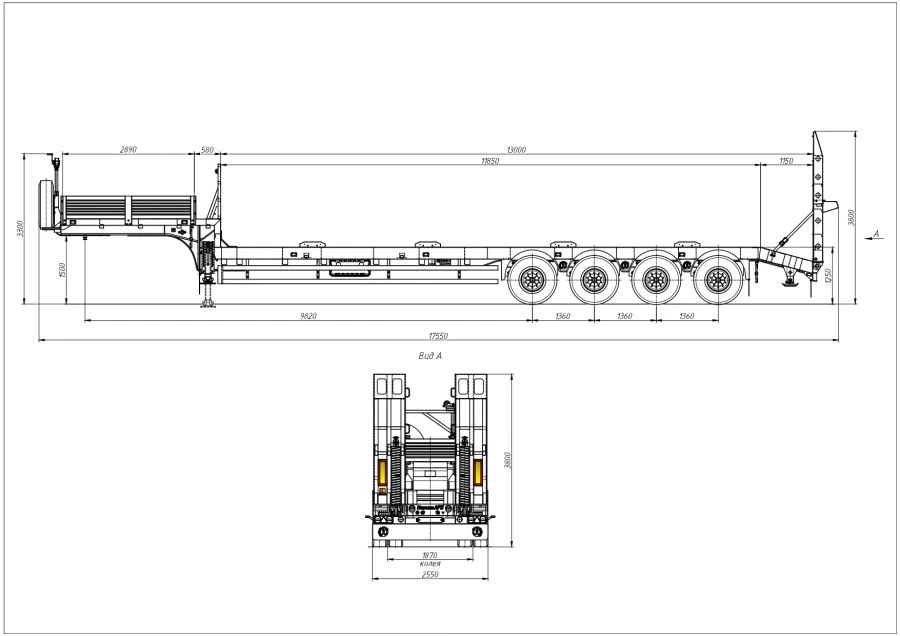 Semitrailer 98132B (loading space design - load-bearing frame, platform, front panel, gangway)