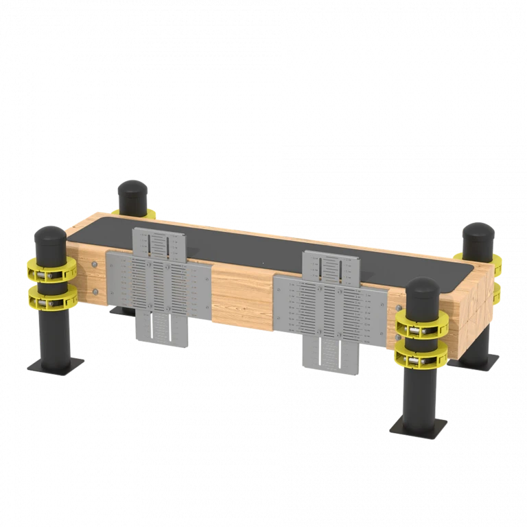 Horizontal gymnastics bench, with two sliding vandal resistant measuring rulers with measuring range from +35 to