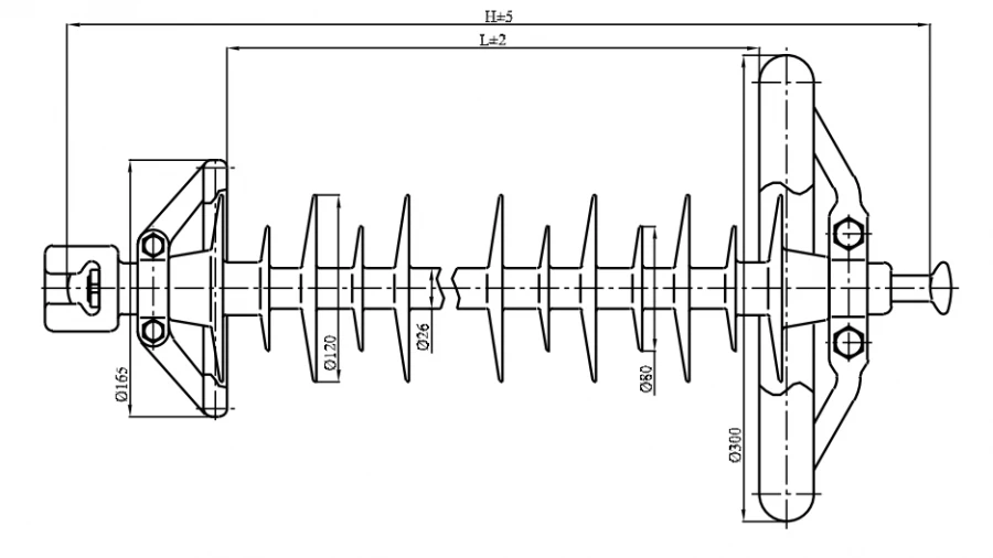 Linear suspended rod insulator with protective sheath made of organosilicon composition LC 160/330-I-4 GP