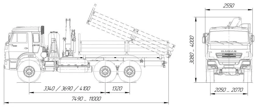 Dump trucks without CMU with internal combustion engine, with spark ignition, GVW more than 5 tonnes type 57564 modifications