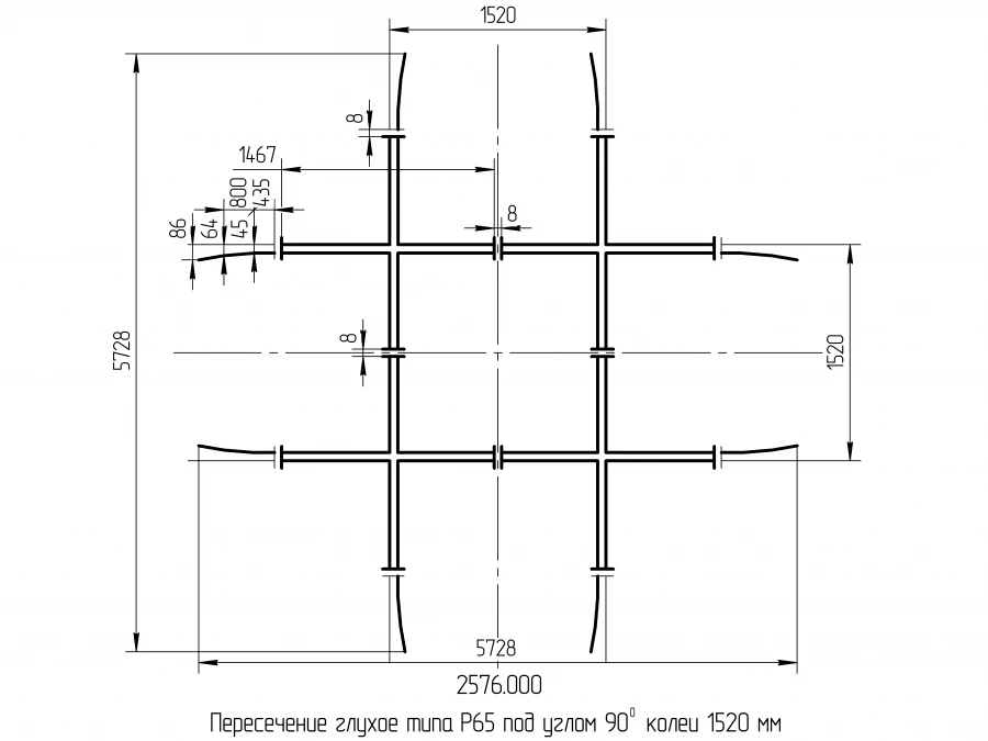 Blind rectangular crossing of P65 type on wooden beams of 2576.00.000 project.