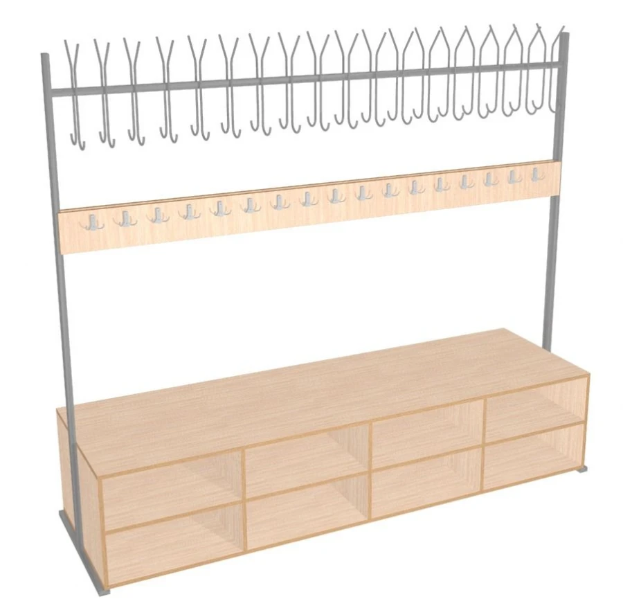 Clothes hangers section with hooks and shelves for shoes art. U.10.04