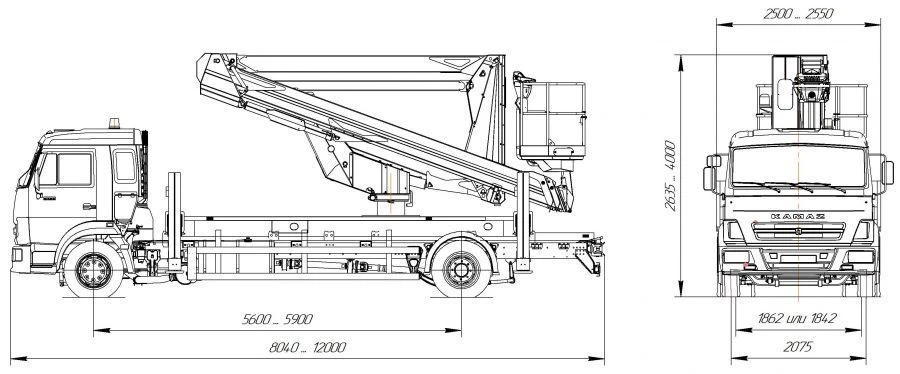 Means of transport equipped with lifts with working platforms R180T,VA180T Velmash-S type 57510 modifications: 57510H on the bas