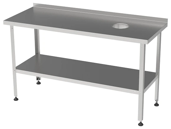 Industrial table for waste collection, opening on the right, solid shelf SPSO-P-1-0,6-1,0-P
