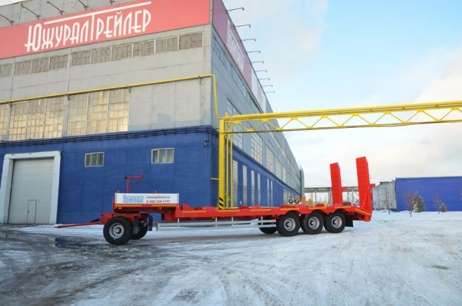 Heavy haulage trailer Politrans 84284-0000030. In version: metal platform with loading platform, with ladders, with flatbed plat