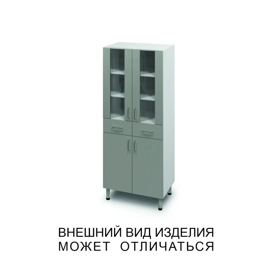 Double-leaf cupboard with two drawers and glass doors