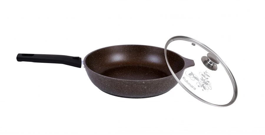 Cast aluminium frying pan 240/60mm (with non-stick coating) TM Kukmara, with removable Bakelite handle, glass lid, line