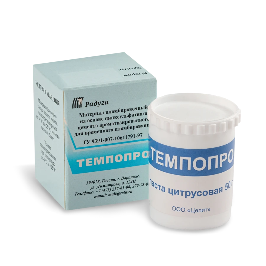Tempopro Filling material on the basis of zinc sulphate cement flavoured for temporary filling, citrus,