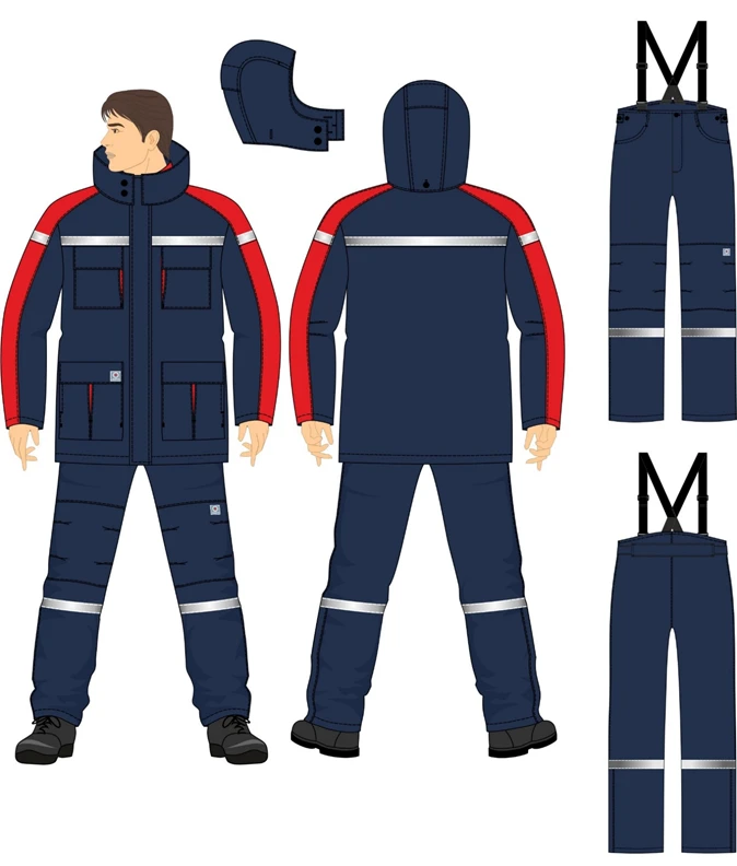 Men's suit for protection against thermal risks of electric arc, low temperatures, general industrial pollution and mechanically