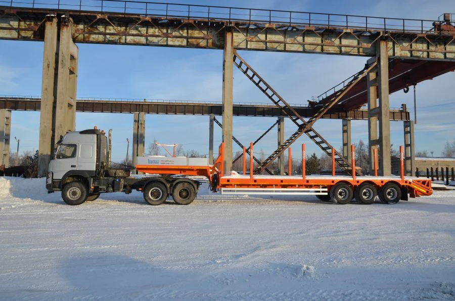 Semitrailer-tractor-trailer Politrans 94163-031. In the version: metal platform with straight load platform, with ladders, with