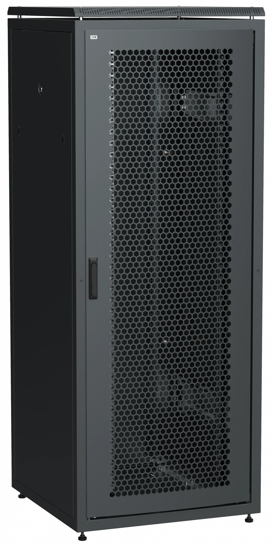 LN05-42U88-PM ITK LINEA N 42U 800x800mm perforated glass front doors rear metal black.