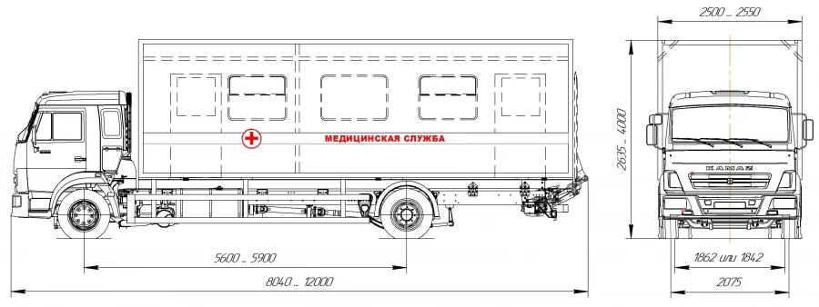 Medical service van on the chassis of vehicles, type 57510 modification: 57510Z on the basis of KAMAZ chassis of modification 53
