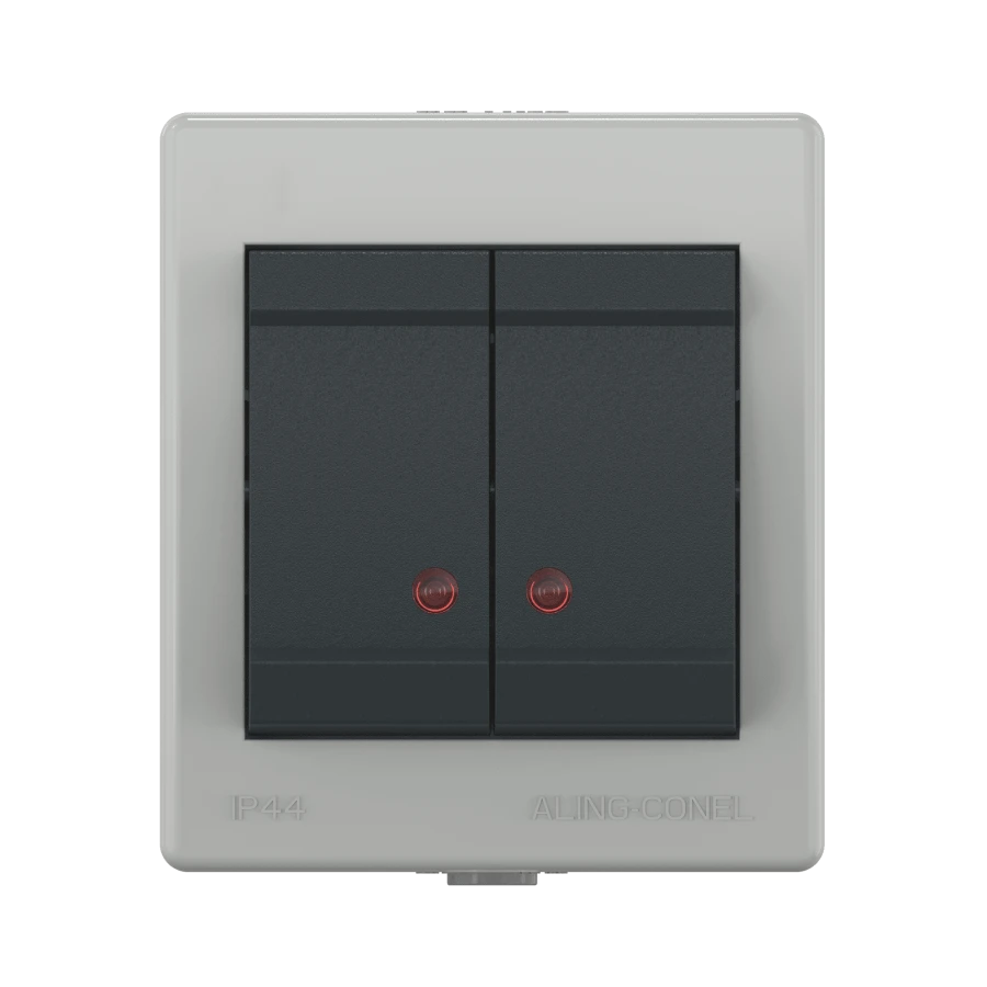 CADUCEUS ALING POWER Two-way switch for open wiring with indication when switching off 10AX, 250V~, IP44, anthrac grey, art.