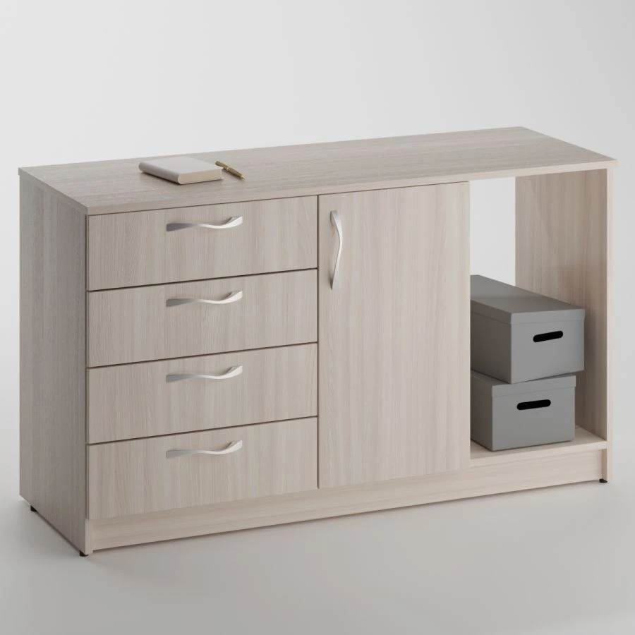 Deskside drawer with niche, 1 door, 4 drawers
