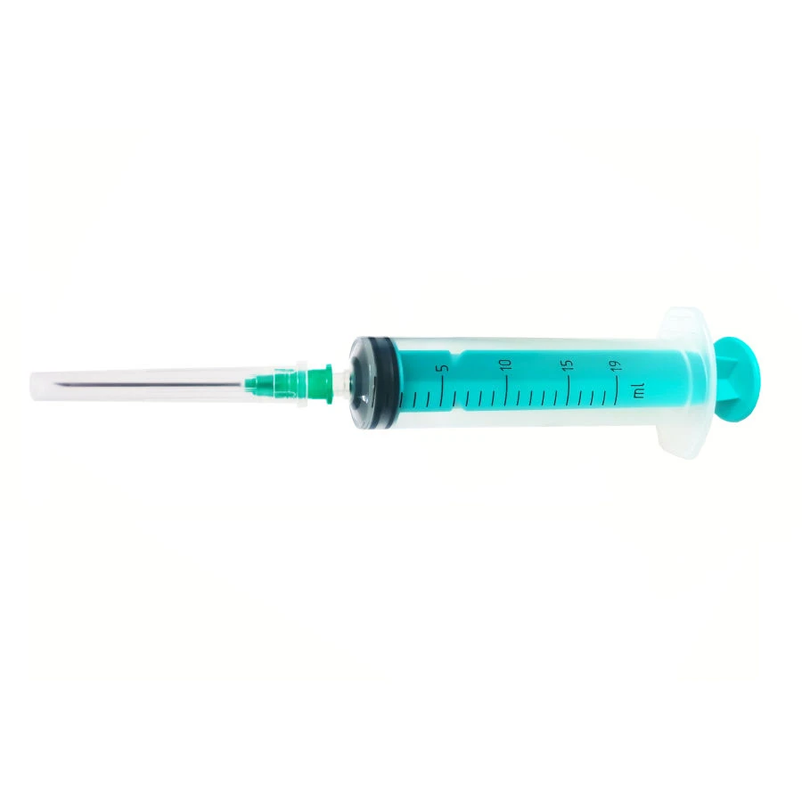 Single-use three-detail sterile injecting syringe with Luer tip, 19 ml capacity, with needle, injectable