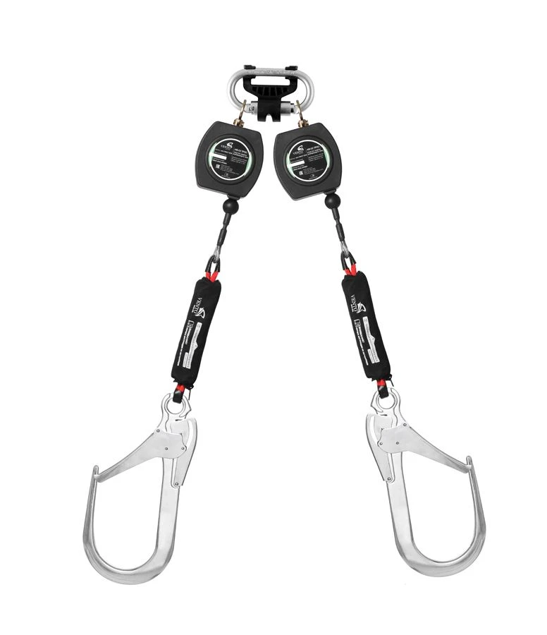 Double-shoulder retractor type safety device "HB-02 rope" with carabiner , item vpro HB02C duo 0258