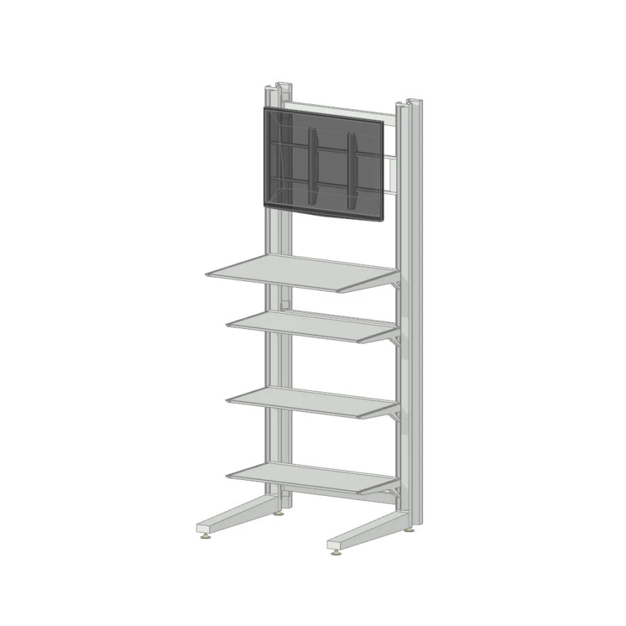Floor stand for monitor with shelves - workplace (DxWxH) 600x660x1730 mm