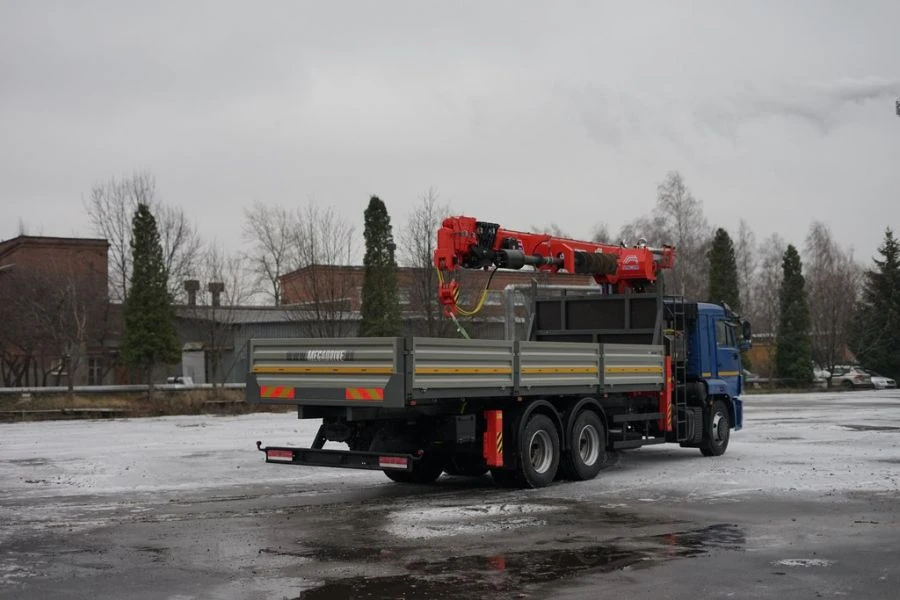 Special-purpose vehicle with hydraulic loading crane of MKMA type on the basis of KAMAZ 65117 and its modifications 64K16N-UL