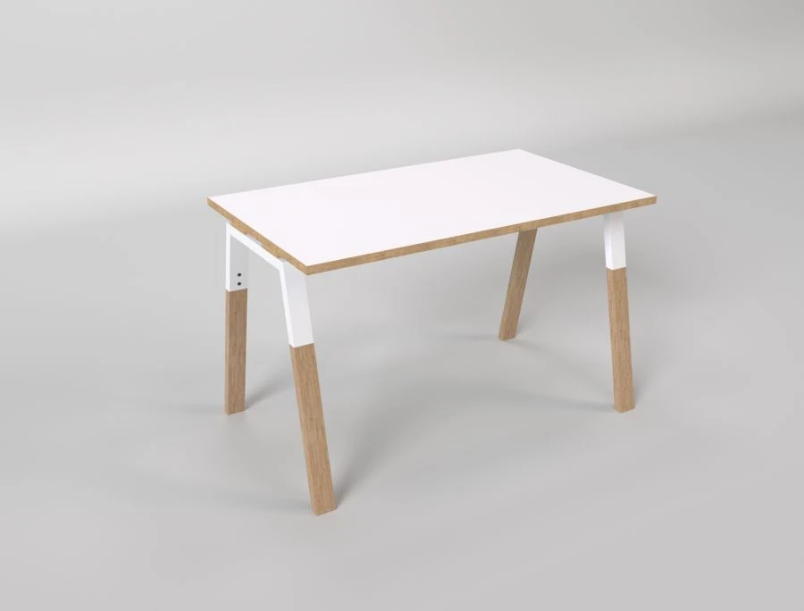 Straight work desk with elegant metal and solid wood supports SR6-B