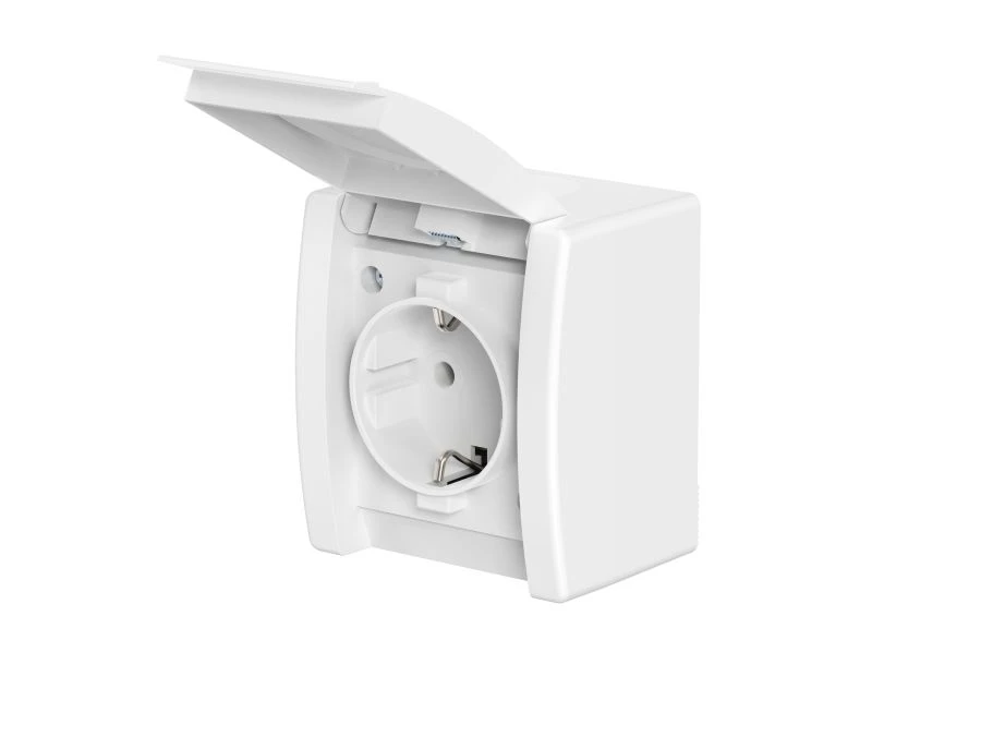 CADUCEUS ALING POWER Open socket for grounding with plastic base with cover 16A, 250V~, IP44, white, ar