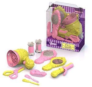 Hairdressing set with hair dryer (coloured) (10 items in blister)