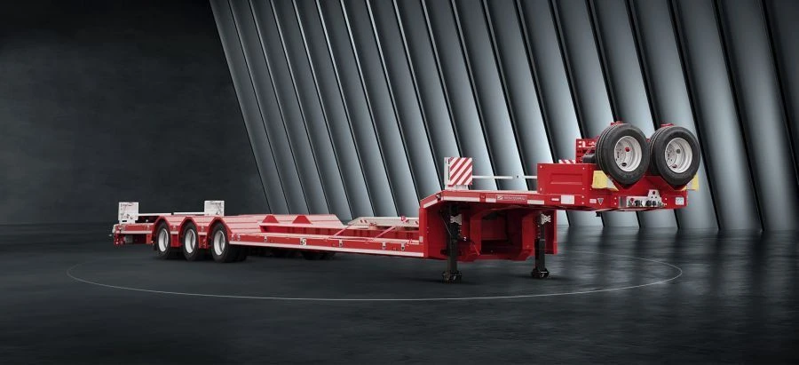 Semitrailer Tverstroymash 993931 modification 0021 variant - platform of broken structure with attached ladders with gooseneck a