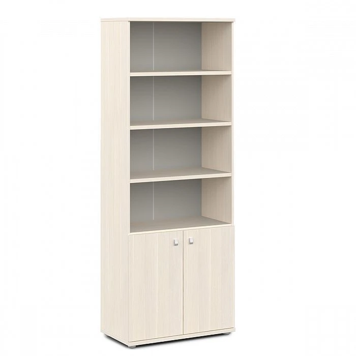 Half-open wooden filing cabinet