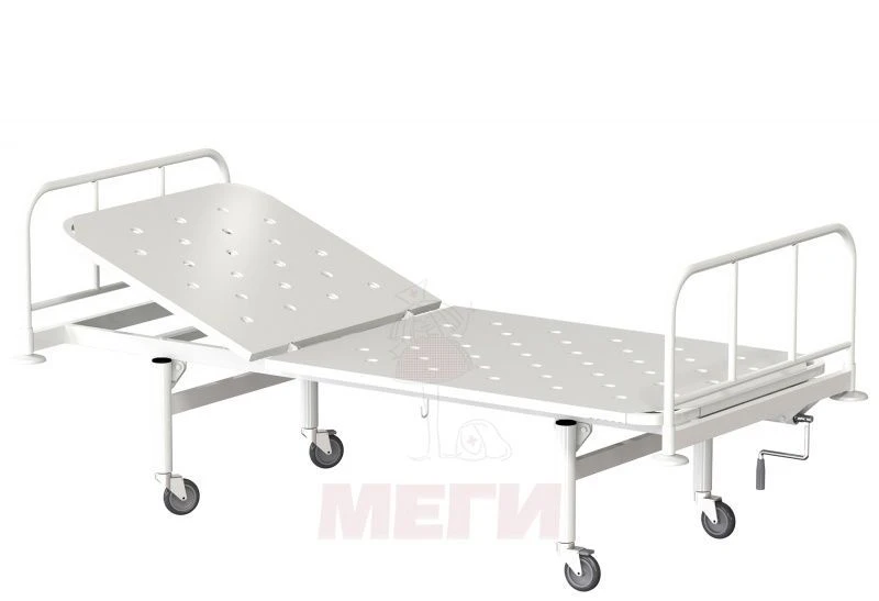 KF0-01-"MSC" (MSC-1101) - General hospital bed with headrest, on wheels, metal backrests, bed - steel sheet, mechanical, mechani