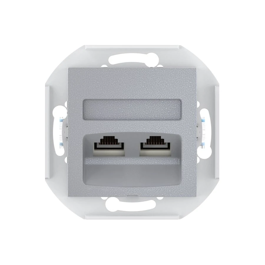 CADUCEUS ALING PRESTIGE Flush-mounted double computer socket with Keystone RJ45 8P8C cat.5e UTP modules, silver, art.