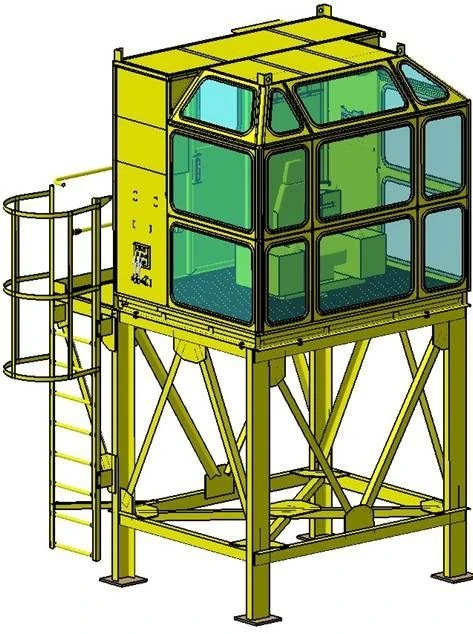 Control cabin for electric overhead travelling crane with circular action