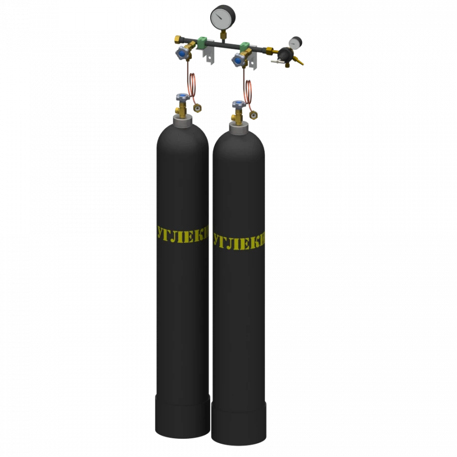 Carbon dioxide discharge ramp for two cylinders RRU-2