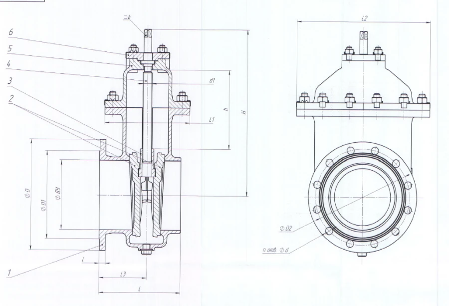 Clinket bronze by-pass gate valve DN 150 PN 0,1 MPa ITSHL.491685.001-01