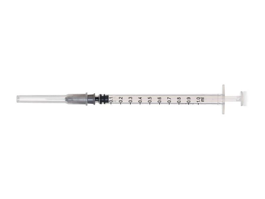 Luer type sterile single-use three-component injection syringe with nominal capacity of 1ml with 27G x 1/ needle 1/