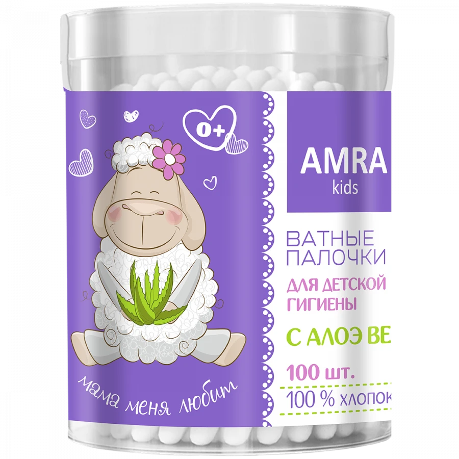 AMRA Aloe vera cotton swabs for baby hygiene (cylinder) 1/100/24