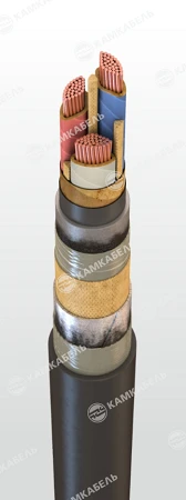 Power cable with copper conductors, with paper insulation impregnated with non-flammable composition, not spreading combustion,