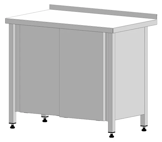 Table 1200x600x850 mm, with a side, closed with compartment doors, stainless steel.