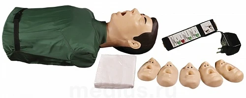 Spring-mechanical simulator for adult and child cardiopulmonary and cerebral resuscitation techniques with correctness indicatio