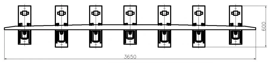 Counter rail made of SP850 profile with complete set of pads with stop and fastenings (for SP t. R65 m. 1/9 pr. 2769) project MP