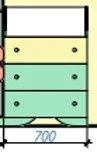 Dresser 3-drawer "Flowers". Size (w x d x h): 700x420x1070mm. (Furniture for kindergartens brand "Interior" series "TDI Kids")