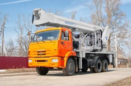 Telescopic hydraulic lift with gooseneck AGP-39T KAMAZ-65115 38.5M 450/280/120KG 25.8/22.5/19.5M
