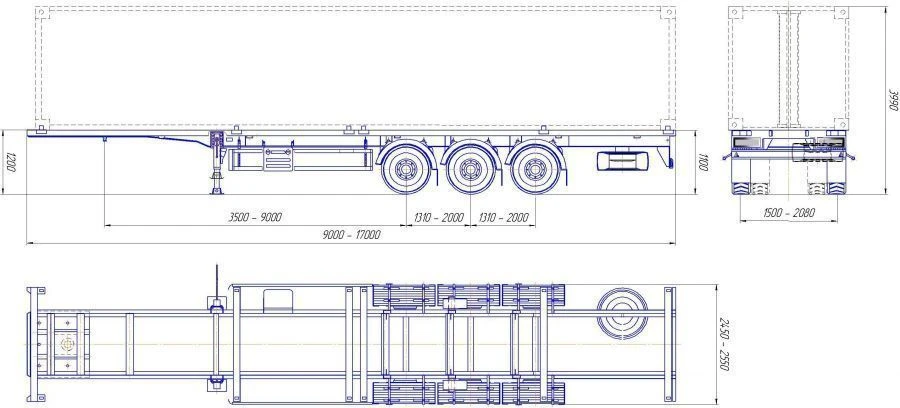 Semi-trailer-container truck PK-3, type PR3, modification 92293-0000010-05. Axle unit AGOS-3-GT7-00.00.000-01