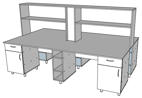 Island table 2 sides with light, sockets, shelves and drawers