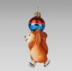 Handmade glass Christmas tree toy "Squirrel on skates with Christmas tree ball"