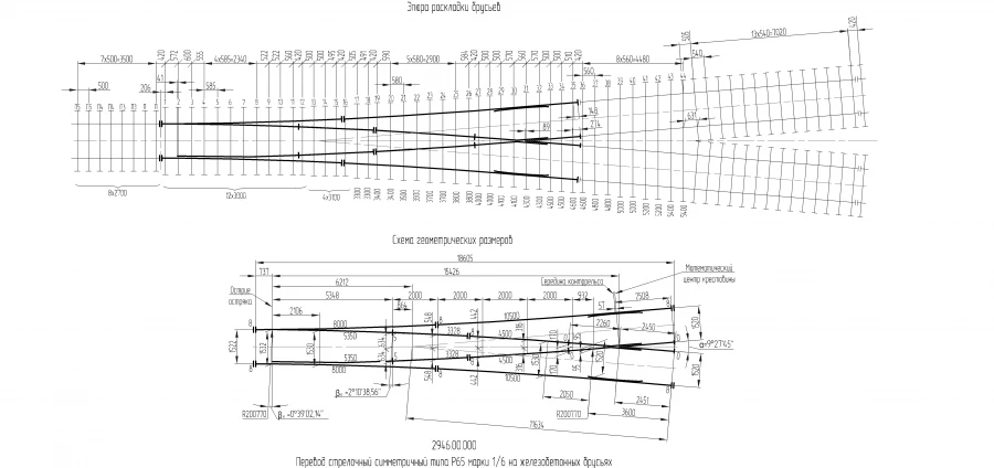 Arrowhead symmetrical crossing of type P65 grade 1/6 on reinforced concrete bars of the project 2946.00.000.000