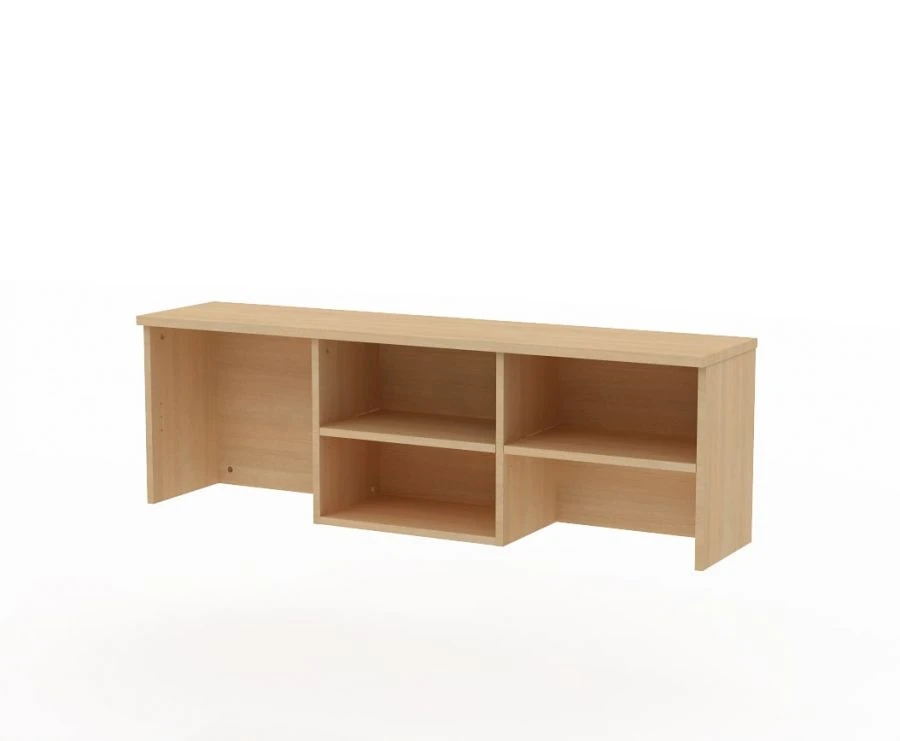Shelf-barrier desktop with a niche for monitor