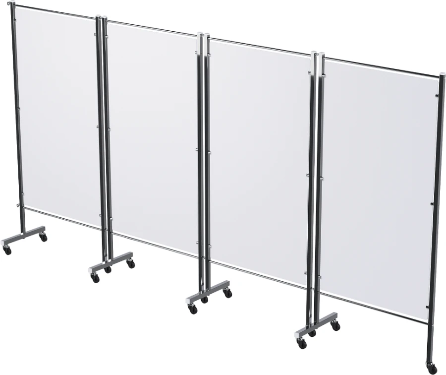 ?? - "???"(???-45303??) Medical screen of stainless steel, on wheels, four-sectional, with plastic.