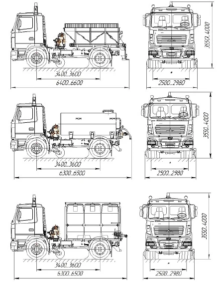 Combined road machine KDM-5550 on the basis of chassis MAZ 555025