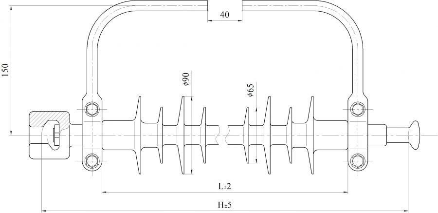 Polymer linear suspended rod insulator for lightning cable suspension LKG 70-180/350-40 GP